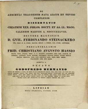 De Aeschyli tragoediis fata Aiacis et Teucri complexis dissertatio