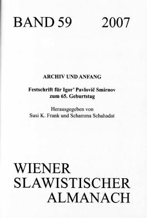 Wiener slawistischer Almanach, 59. 2007