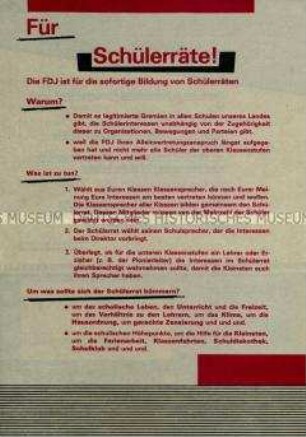 Flugblatt der FDJ mit der Forderung nach Schülerräten