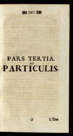 Pars Tertia. De Particulis