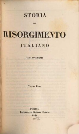 Storia del risorgimento Italiano con documenti. 1