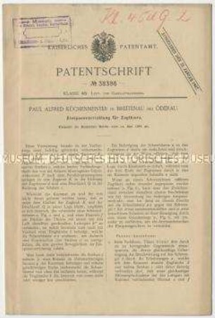 Patentschrift einer Einspannvorrichtung für Zugtiere, Patent-Nr. 38386