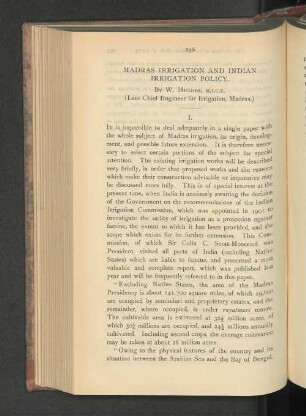 Madras Irrigation and Indian Irriigation Policy.