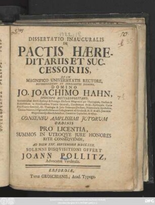 Dissertatio Inauguralis De Pactis Hæreditariis Et Successoriis