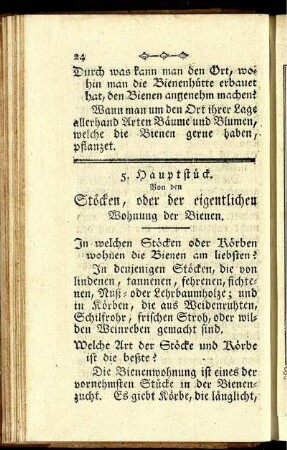 5. Hauptstück. Von den Stöcken, oder der eigentlichen Wohnung der Bienen.