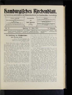 Nr. 12. Hamburg, 21. März 1915. 12. Jahrgang.