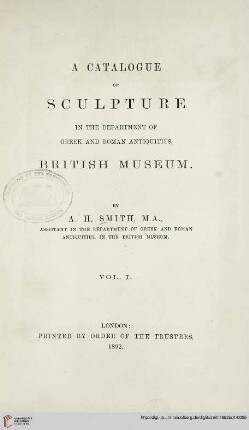 Band 1: Catalogue of sculpture in the Department of Greek and Roman Antiquities