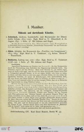 I. Musiker. Bildende und darstellende Künstler (Nr. 1-146)