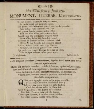 Nro XXII. Jovis 3. Junii 1751.
