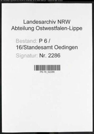 Sterberegister Standesamt Oedingen