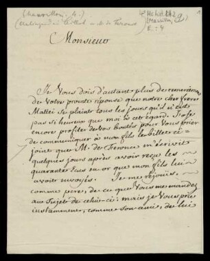 Brief von Eleazar de Mauvillon an Rudolf Erich Raspe
