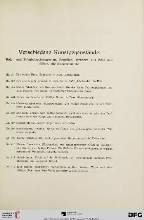 Verschiedene Kunstgegenstände (Nr. 401-488)