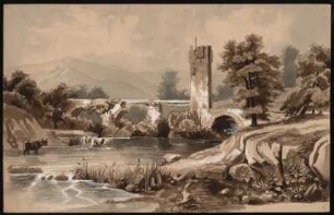 Landschaft mit Brückenruine: Perspektivische Ansicht