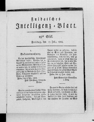29tes Stück, Ausgabe vom 15. Jul. 1808
