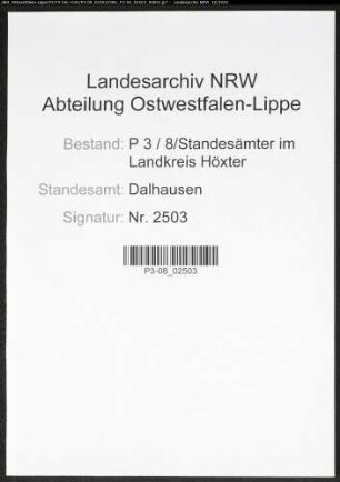 Sterberegister Standesamt Dalhausen