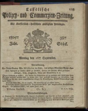 38tes Stueck, Montag den 16ten September 1805