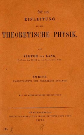 Einleitung in die theoretische Physik : Mit 126 eingedruckten Holzstichen