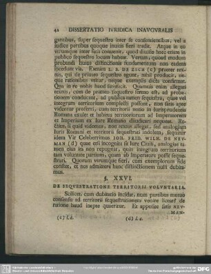 §. XXVI. De Sequestratione Territorii Voluntaria