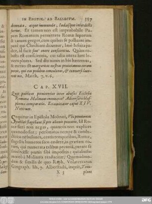 Cap. XVII. Quas publicas poenitentias inter abusus Ecclesiae Romanae Molinaeus enumeret? Adversarii blasphema comparatio. Examinatur caput XIV. Notarum.