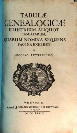Tabulae Genealogicae Illustrium Aliquot Familiarum, Quarum Nomina Sequens Pagina Exhibet