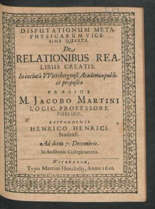 Disputationum Metaphysicarum Vigesima Quarta. De Relationibus Realibus Creatis