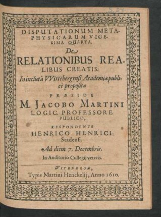 Disputationum Metaphysicarum Vigesima Quarta. De Relationibus Realibus Creatis