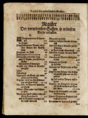 Register Der vornehmsten Sachen/ so in diesem Buche enthalten.