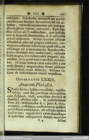 Observatio LXXIV. Anatome Phthisici