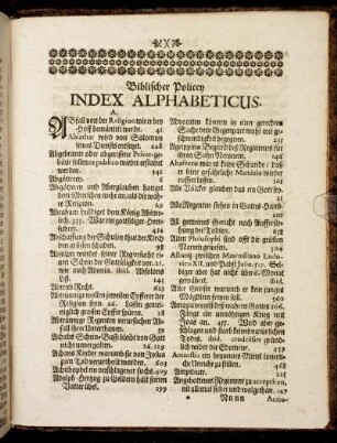 Biblischer Policey Index Alphabeticus.