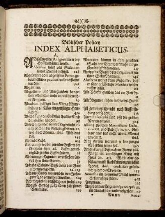 Biblischer Policey Index Alphabeticus.