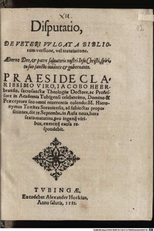 Disp. de veteri vulgata Bibliorum versione, vel translatione