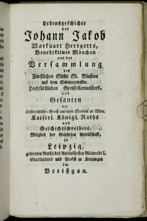 Lebensgeschichte des Johann Jakob Markuart Herrgotts,[...]