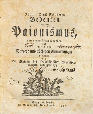 Johann Ernst Schuberts Bedenken von dem Paionismus