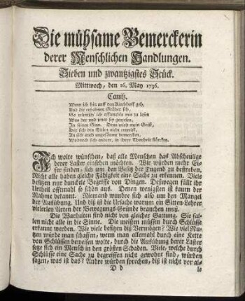 Sieben und zwanzigstes Stück. Mittwoch, den 16. May 1736.