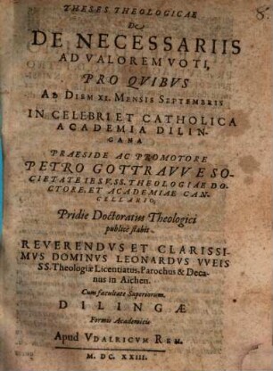 Theses theologicae de necessariis ad valorem voti