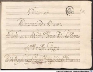 Idomeneo, V (5), Coro, orch - BSB Mus.ms. 20884 : Idomeneo // Dramma Per Musica // Nel Nuovo e Nobile Teatro Di Padova // La Fiera di Giugno // Del Signor Gioseppe Gazzaniga Veronese Accademico Filarmonico // (2 Akte) // [spine title:] N o 157 // Idomeneo // Dramma // per Musica // Del Sig. // Gazzaniga