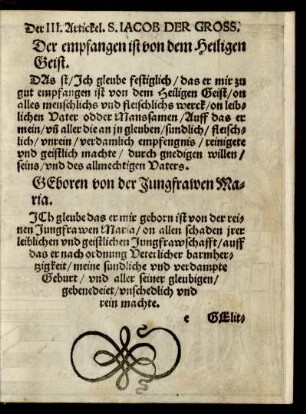 Der III. Artickel. S. Iacob Der Gross.