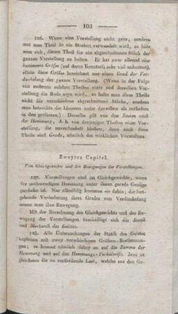 Zweytes Capitel. Vom Gleichgewicht und den Bewegungen der Vorstellungen.