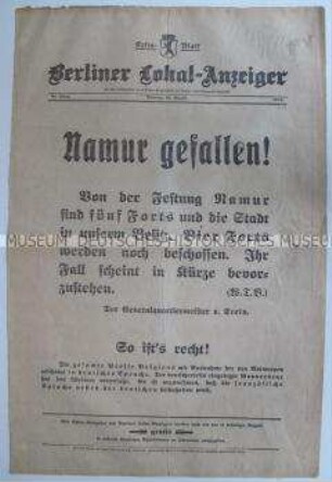 Extra-Blatt des "Berliner Lokal-Anzeiger" zur Einnahme von Namur