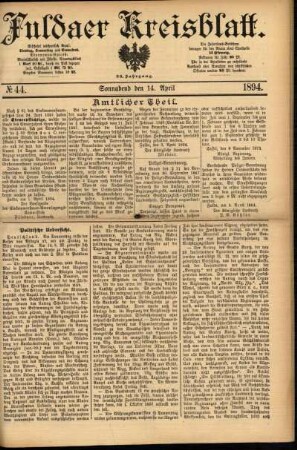 Erste Ausgabe vom Samstag, den 14. April 1894.