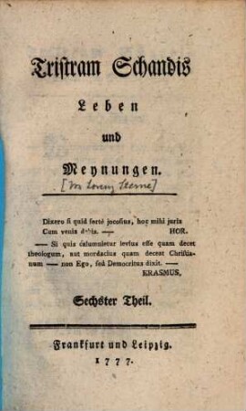 Tristram Schandis Leben und Meynungen, 6