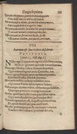 VIII. Patriam & suos videre desiderat.