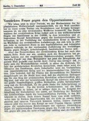 Tarnschrift der Komintern im neutralen Umschlag mit Beiträgen zur kommunistischen Bewegung und zum antifaschistischen Widerstand