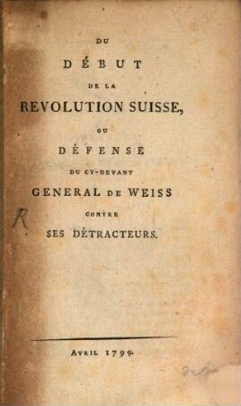 Du Début de la revolution Suisse