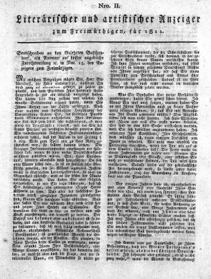 Nro. II., Literarischer und artistischer Anzeiger zum Freimüthigen, für 1811