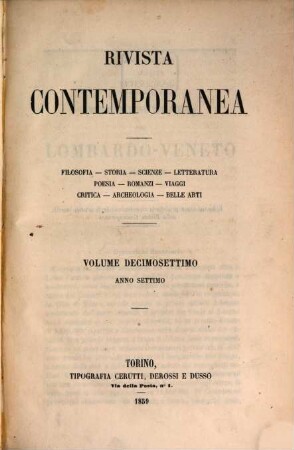 Rivista contemporanea. 17. 1859 = A. 7