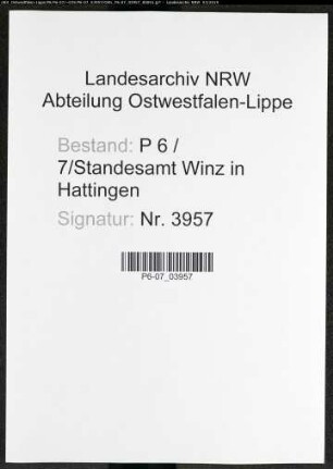 Sterberegister Standesamt Winz in Hattingen