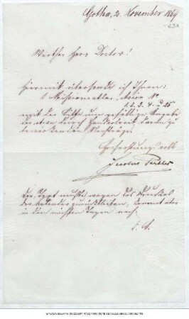 Brief von Rudolf Besser von Justus Perthes' Geographische Anstalt  an Reinhold Grundemann : Gotha, 02.11.1869 ; [Kopie]