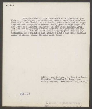 Liedbeleg: Beschreibung: [...] wird eine Hochzeit gefeiert [...]