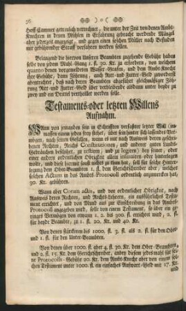 Testaments-oder letzten Willens Aufnahm.